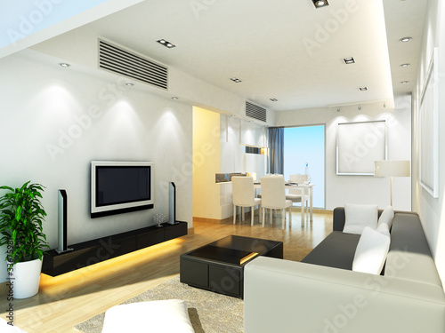 Illustration: Modern living room design in 3D rendering Modern living room design in 3D rendering