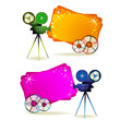 Film frames with camera and colored backgrounds Film frames with camera and colored backgrounds