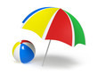 Colorful umbrella and beach ball isolated on white background Colorful umbrella and beach ball isolated on white background