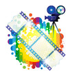 Film frames with camera over colorful background Film frames with camera over colorful background
