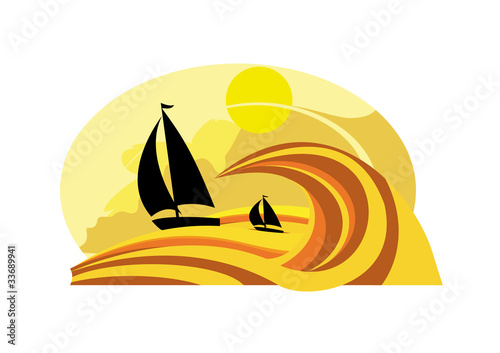Vector: Velero atardecer Velero atardecer