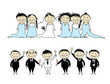 Wedding party - bride and groom with friends