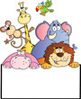 Jungle Animals With Blank Sign Board Jungle Animals With Blank Sign Board