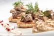 Potato pancakes on a white plate decorated