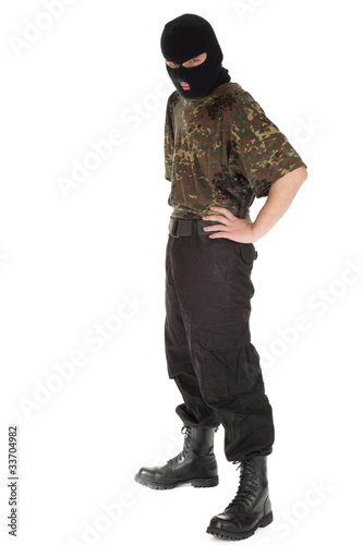 Photo: army man in camouflage shirt and balaclava army man in camouflage shirt and balaclava