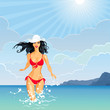 Vector: Vector brunette Girl and the Sea Vector brunette Girl and the Sea