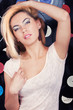 beautiful fashion woman on vinyl background