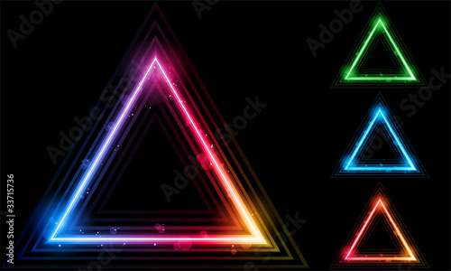 Vector: Set of Neon Laser Triangle Border Set of Neon Laser Triangle Border