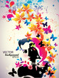 Abstract Portrait of Woman with Butterflies and Flowers