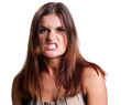 Angry woman snarls at the camera
