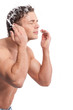 Young man wash face