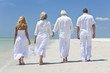 Four People, Two Seniors, Family Couples, Walking On Beach