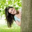happy young woman in park