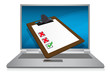 laptop display with a survey clipboard illustration