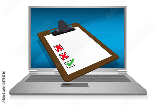 Photo: laptop display with a survey clipboard illustration laptop display with a survey clipboard illustration