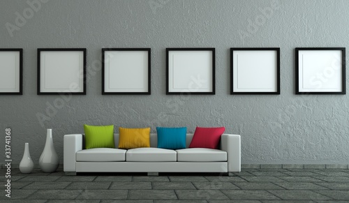 Illustration: WOhndesign - weisses Sofa mit bunten Kissen WOhndesign - weisses Sofa mit bunten Kissen