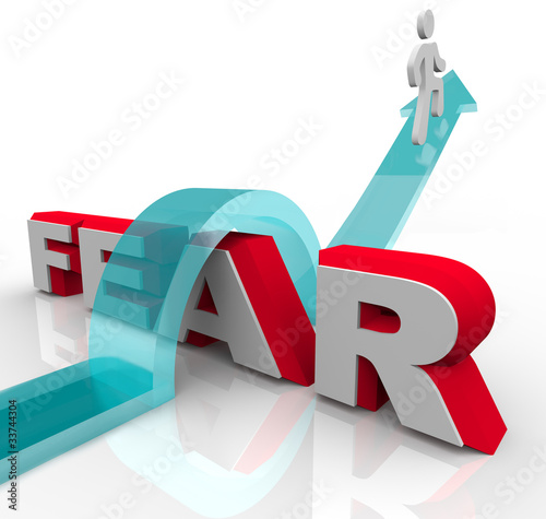 Illustration: Conquering Your Fears - Jumping Over Word to Beat Fear Conquering Your Fears - Jumping Over Word to Beat Fear