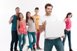 man holding blank ad banner