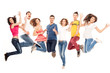 young friends jumping high