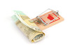 Euro banknotes in a mousetrap