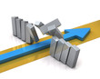 Blue arrow breaks through a barrier