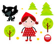 Vector: Cute Red Riding Hood, Wold & Accessories, Icons. Vector Cute Red Riding Hood, Wold & Accessories, Icons. Vector