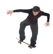 Photo: young skateboarder in dark clothes with his skateboard young skateboarder in dark clothes with his skateboard