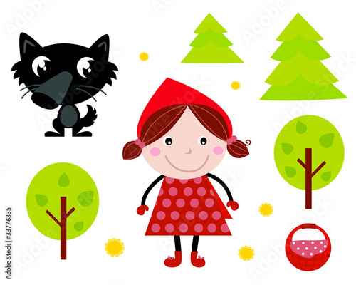 Vector: Cute Red Riding Hood, Wold & Accessories, Icons. Vector Cute Red Riding Hood, Wold & Accessories, Icons. Vector