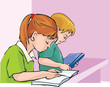 Side view of student studying with concentration Side view of student studying with concentration