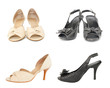 Two pairs of black and beige leather lady shoes