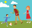 Family playing in park