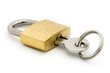 Padlock and key over white
