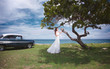 Beautiful wedding day. Pretty bride on the carribean beach