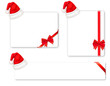 Red boww with ribbons and Santa hats. Vector.