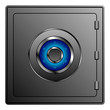 Small safe door with blue lock over white