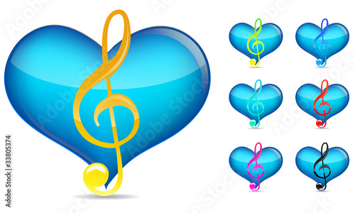 Vector: set of music note with blue heart isolated on white set of music note with blue heart isolated on white