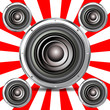 set of quality speaker isolated on red line background
