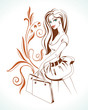Beautiful fashion woman with bag in dress