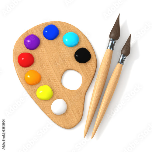 Illustration: 3d Artists palette and brushes 3d Artists palette and brushes