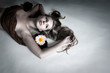 woman with white flower of chamomile woman with white flower of chamomile