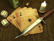 old vintage poker cards and two dice