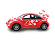 Red car with balloon's hearts Red car with balloon's hearts