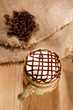 hot frothy coffee cappuccino chocolate topping, in rustic style hot frothy coffee cappuccino chocolate topping, in rustic style