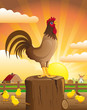 Coq chantant au milieu de la basse-cour