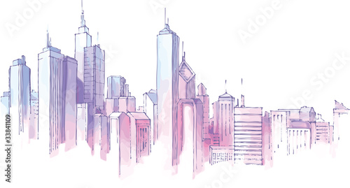 Vector: The hand-drown city skyline in a pastel shades... The hand-drown city skyline in a pastel shades...