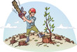 The woodcutter with the chainsaw is cutting the last tree
