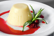 panna cotta dessert with strawberry sirup