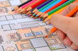 House plan and color pencils House plan and color pencils