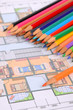 House plan and color pencils House plan and color pencils