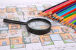 House plan,magnifier and color pencils House plan,magnifier and color pencils